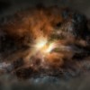 This artist's rendering shows a galaxy called W2246-0526, the most luminous galaxy known.