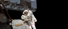 Astronaut Clay Anderson, Expedition 15 flight engineer, waves to the camera while participating in a session of extravehicular activity on the International Space Station. (NASA)