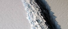 On Nov. 10, 2016, scientists on NASA's IceBridge mission photographed an oblique view of a massive rift in the Antarctic Peninsula's Larsen C ice shelf. (NASA/John Sonntag)