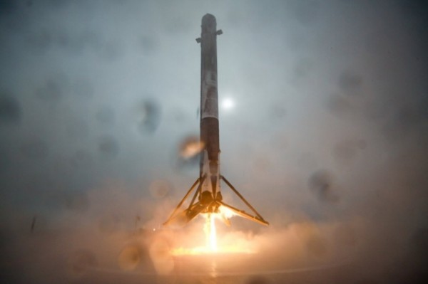 Falcon 9 rocket approaches landing target on floating ship, but tips over moments after.