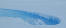 Meltwater stream inside the crater on the Roi Baudouin ice shelf. (YouTube)