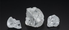 Rough CLIPPIR diamonds, from the Letseng mine, Lesotho, exemplifying large size (14 to 91 carats here), irregular shape and resorbed surfaces. (Robert Weldon/GIA; courtesy of Gem Diamonds Ltd.)