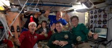 The ISS crew celebrating their Christmas meal. (NASA/ISS Twitter)