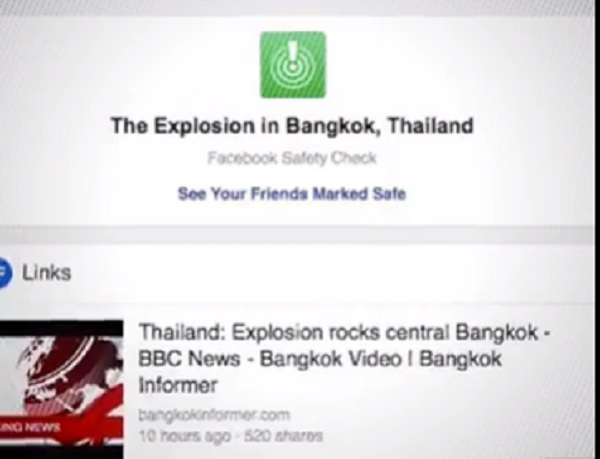 Facebook's safety check feature caused a false alarm in Bangkok. (YouTube)