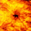 This ALMA image of an enormous sunspot was taken at a wavelength of 1.25 millimetres. (ALMA)