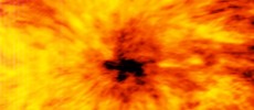 This ALMA image of an enormous sunspot was taken at a wavelength of 1.25 millimetres. (ALMA)