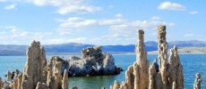 Mono Lake, California, with salt pillars known as 