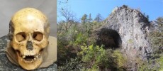 Exterior of Devil’s Gate. Left: One of the skulls found in the Devil’s Gate cave. (Elizaveta Veselovskaya/Yuriy Chernyavskiy/University of Cambridge)