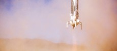 Blue Origin’s New Shepard booster executes a controlled vertical landing at 4.2 mph.