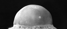 The first nuclear explosion in 1945, depicted as the Trinity Test Fireball.