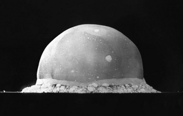 The first nuclear explosion in 1945, depicted as the Trinity Test Fireball.