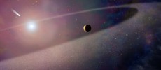 This artist's concept shows a massive, comet-like object falling toward a white dwarf.  (NASA, ESA, and Z. Levy (STScI))