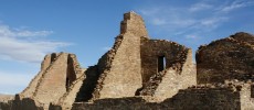 Photo of room blocks at Pueblo Bonito, Chaco Canyon, New Mexico.