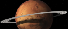 An artist's illustration of Mars with rings.