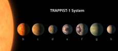 This artist's concept shows what each of the TRAPPIST-1 planets may look like, based on available data about their sizes, masses and orbital distances. (NASA/JPL-Caltech)