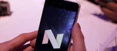 A Nokia Android smartphone is displaying the latest Android Nougat logo. 