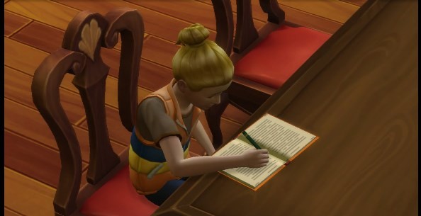 The child's bar in "The Sims 4" increases faster than the usual as soon as the homework's done. (YouTube)