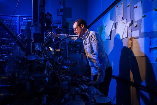 Christopher Lutz of IBM Research with IBM Research's Nobel-prize winning microscope he used to store data on a single-atom magnet.