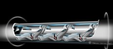 Hyperloop passenger capsule version cutaway with passengers onboard.