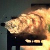 A U.S. Navy electromagnetic railgun opens fire..                      