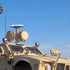 U.S. Army anti-aerial drone radar system mounted on an MRAP..                