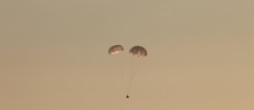 The SpaceX Dragon is pictured seconds before splashing down in the Pacific Ocean.