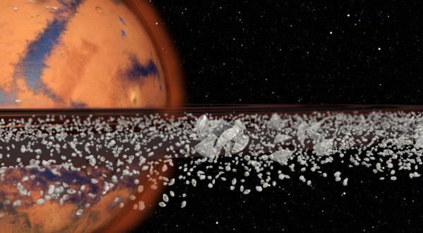 Phobos, a Martian moon, might eventually disintegrate and form a ring around the red planet, according to a new theory by Purdue University scientists. (Purdue University Envision Center)