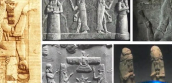 The ancient statues holding designer handbags.