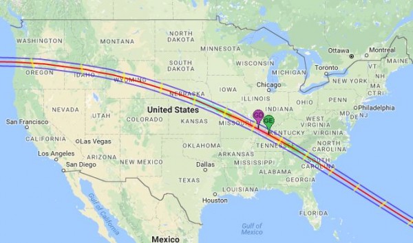 Path of the Aug. 21, 2017 total solar eclipse across the United States.           