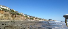 Bedrock exposed at low tide along the beach at Isla Vista, California