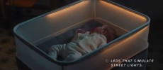 The crib, contains LED lights that replicate street lights while speakers underneath the crib can create muffled engine sounds. (YouTube)