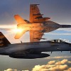 Two U.S. Navy F/A-18E Super Hornets on combat patrol.              