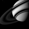 Saturn's B ring is the most opaque of the main rings, appearing almost black in this Cassini image taken from the unlit side of the ringplane.