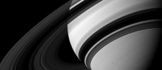 Saturn's B ring is the most opaque of the main rings, appearing almost black in this Cassini image taken from the unlit side of the ringplane.