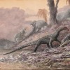 Life reconstruction of the new species Teleocrater rhadinus, a close relative of dinosaurs, feasting on an ancient mammal relative, Cynognathus, in the Triassic of Tanzania. (Natural History Museum)