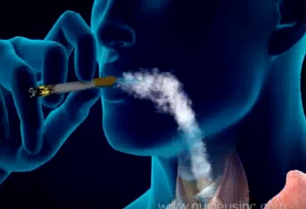 A representation on how smoking could lead to lung cancer. 