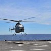 An autonomous MQ-8C Fire Scout lands aboard the LCS USS Montgomery.            