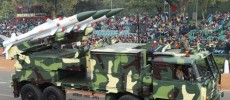 Camouflaged launcher for the Akash medium-range surface-to-air missile of the Indian Army.             