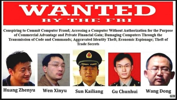FBI poster naming Chinese hackers accused of cyber espionage against the U.S.            