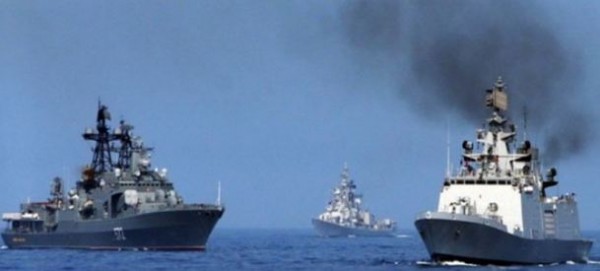 INS Shivalik , INS Ranvijay and RFS Admiral Vinogradov off Vladivostok during Exercise INDRA 2014.        