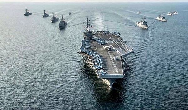 USS Ronald Reagan and warships of Carrier Strike Group 5.          