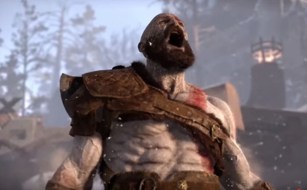 Kratos shouts before attacking an enemy beast.