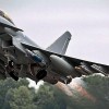 Heavily armed RAF Eurofighter Typhoon takes-off.            