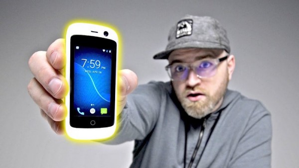 The Jelly smartphone has an overall dimension of 3.6" by 1.7" including the bezels of the phone. It costs $69.  (YouTube)