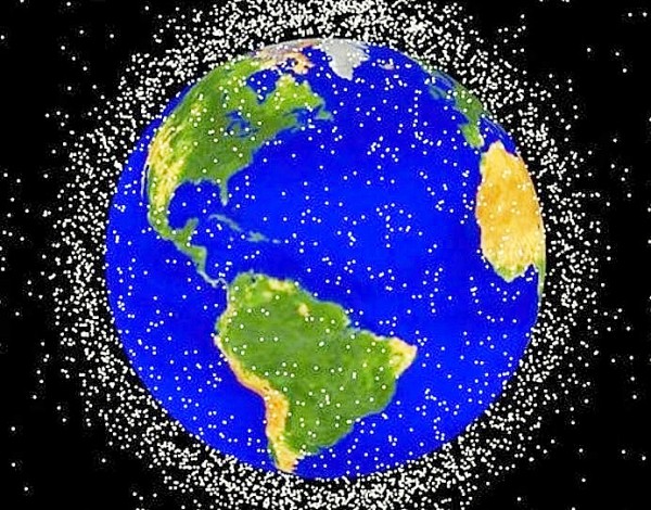 Space junk orbiting the Earth (illustration).               