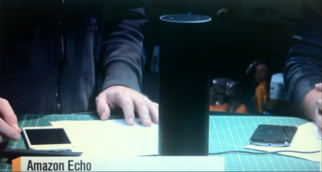 Amazon's Echo is a cylindrical speaker with a microphone. (YouTube)