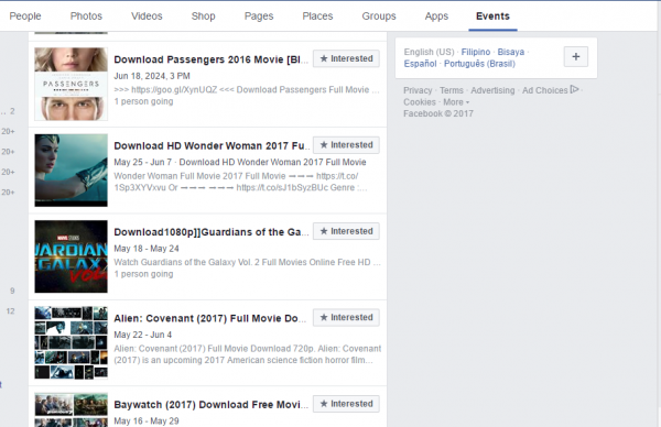Pirates are now using Facebook 'Events' pages to share copyrighted content for free. (Facebook)