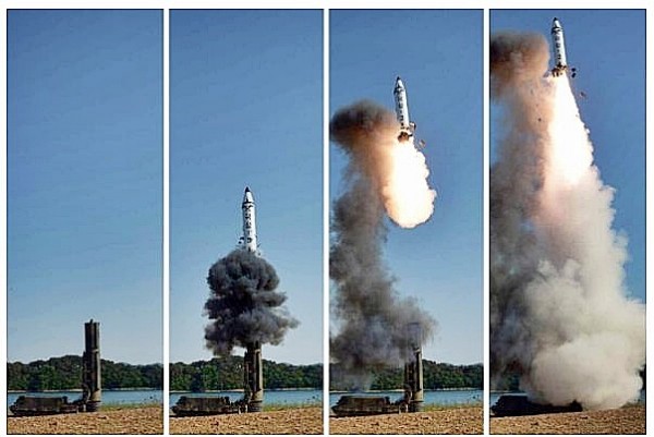 Launch of a North Korean Pukguksong-2 MRBM on May 21.             