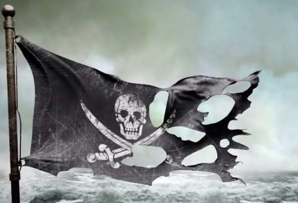  A torn pirate flag is displayed, somehow depicting the war against online piracy. 