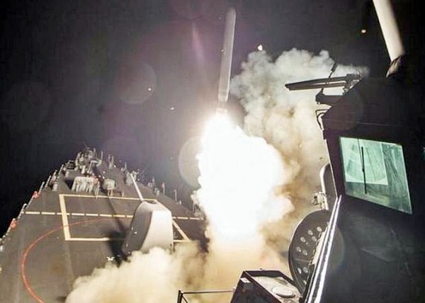 USS Ross unleashes a Tomahawk against a Syrian Air Force base.